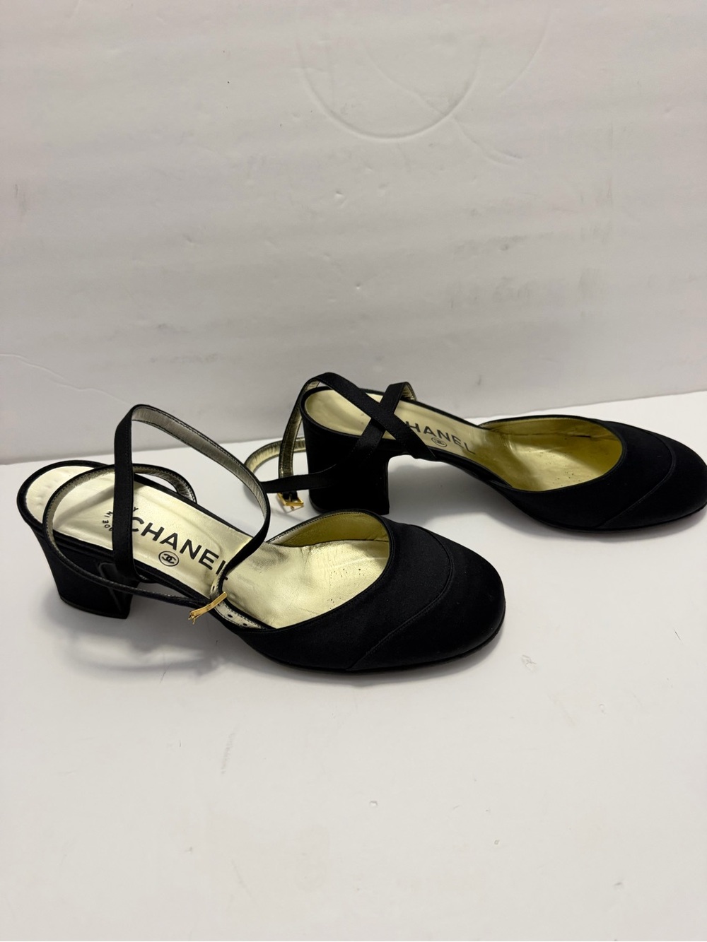 CHANEL Black Cross-Strap Low Heel Slingbacks